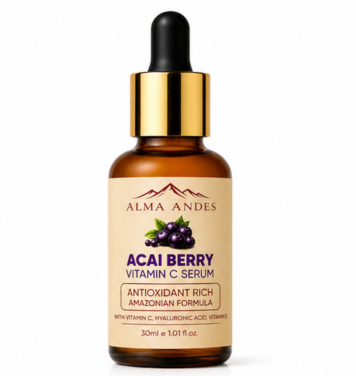 Alma Andes Acai Berry Vitamin C Serum bottle on a white background