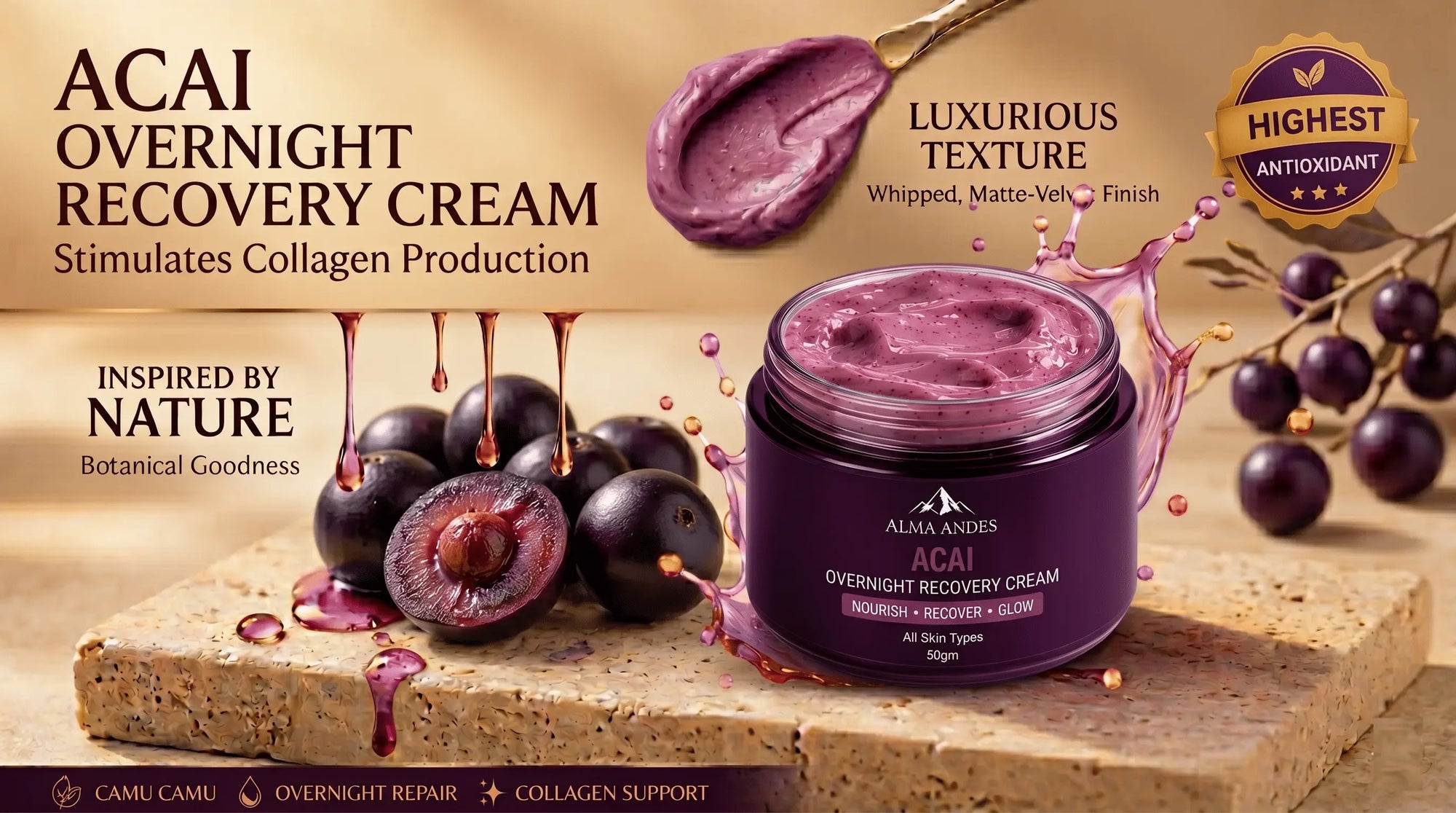 Night Cream for Glowing Skin with Açaí Berry Anti-Oxidant