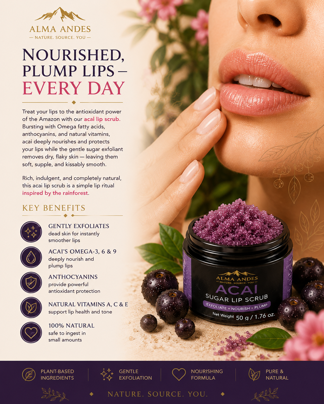 Natural Vitamin C Lip Scrub with Antioxidant Acai Berry - Slide 3