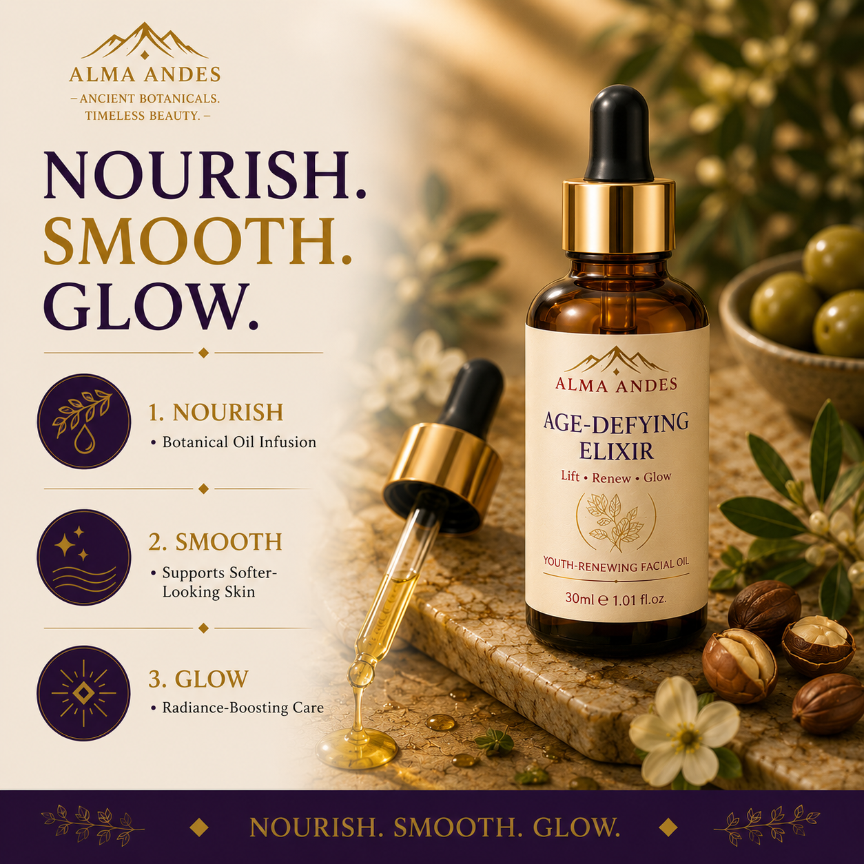 Alma Andes Age Defying Face Oil & Overnight Repair , Anti Aging Face Oil for Fine Lines, Wrinkles & Skin Firming | Collagen Boosting & Glowing Skin | Non-Greasy, Lightweight | For Women & Men (30ml) - Slide 4
