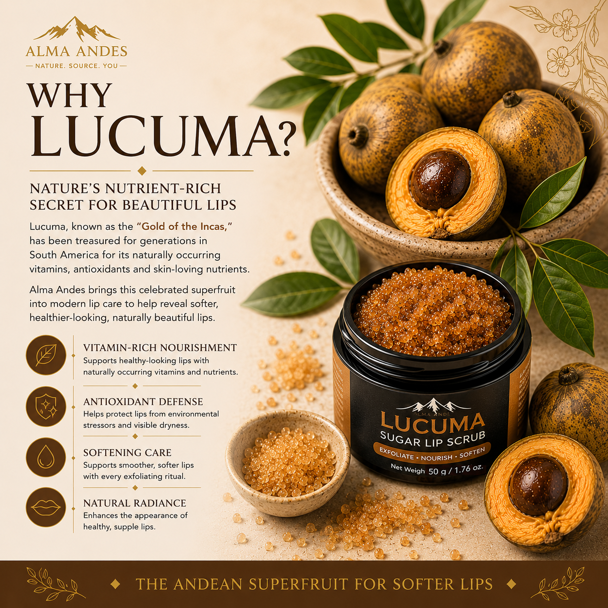 Natural Lip Scrub with High Collagen of Lucuma Fruit - Slide 2