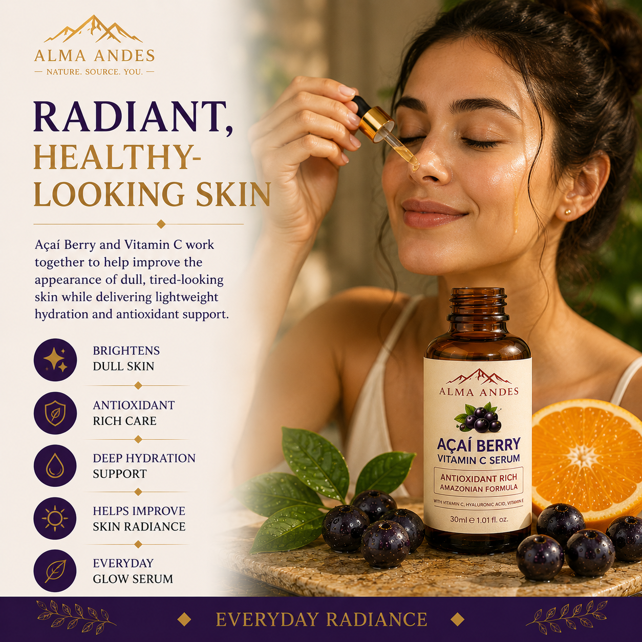 Vitamin C Face Serum with Hyaluronic Acid, 10% Niacinamide & Acai - Slide 4