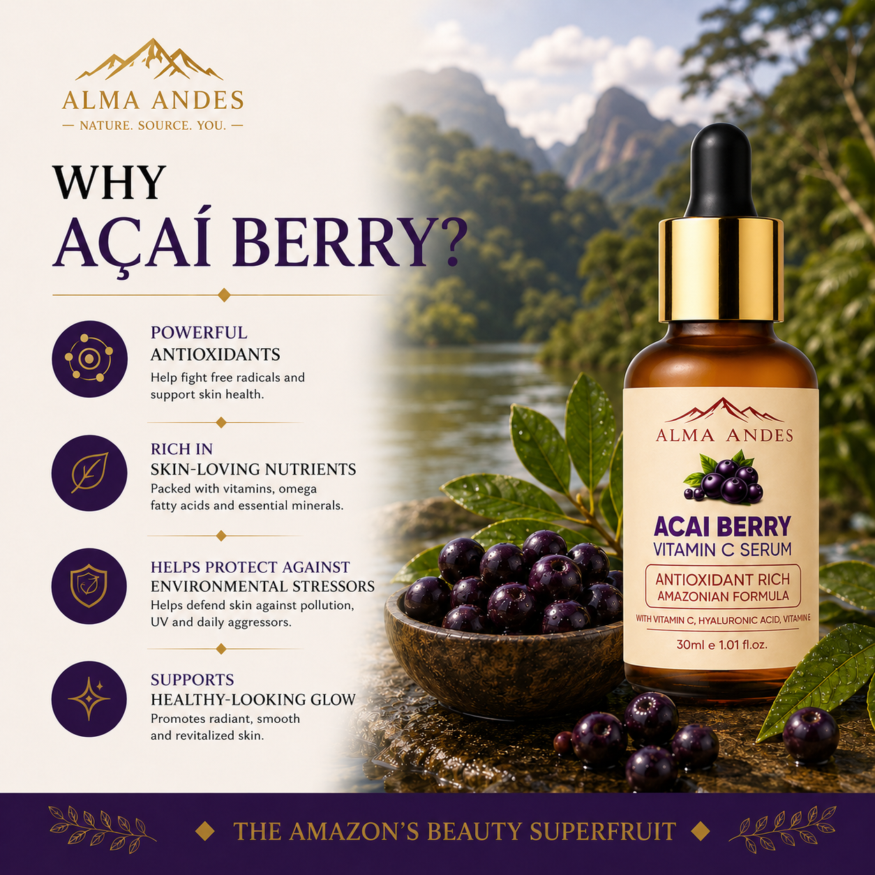 Vitamin C Face Serum with Hyaluronic Acid, 10% Niacinamide & Acai - Slide 6