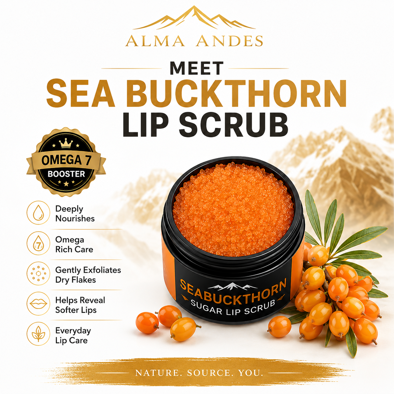 Natural Vitamin C Lip Scrub with Seabuckthorn Fruit - Slide 1