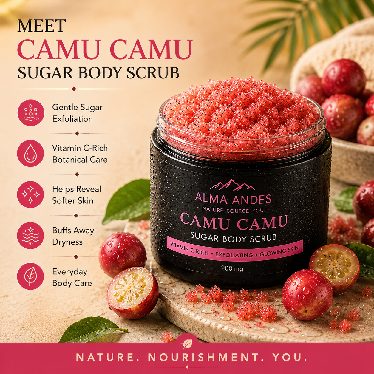 Highest Vitamin C Body Scrub with Camu Camu - Slide 1