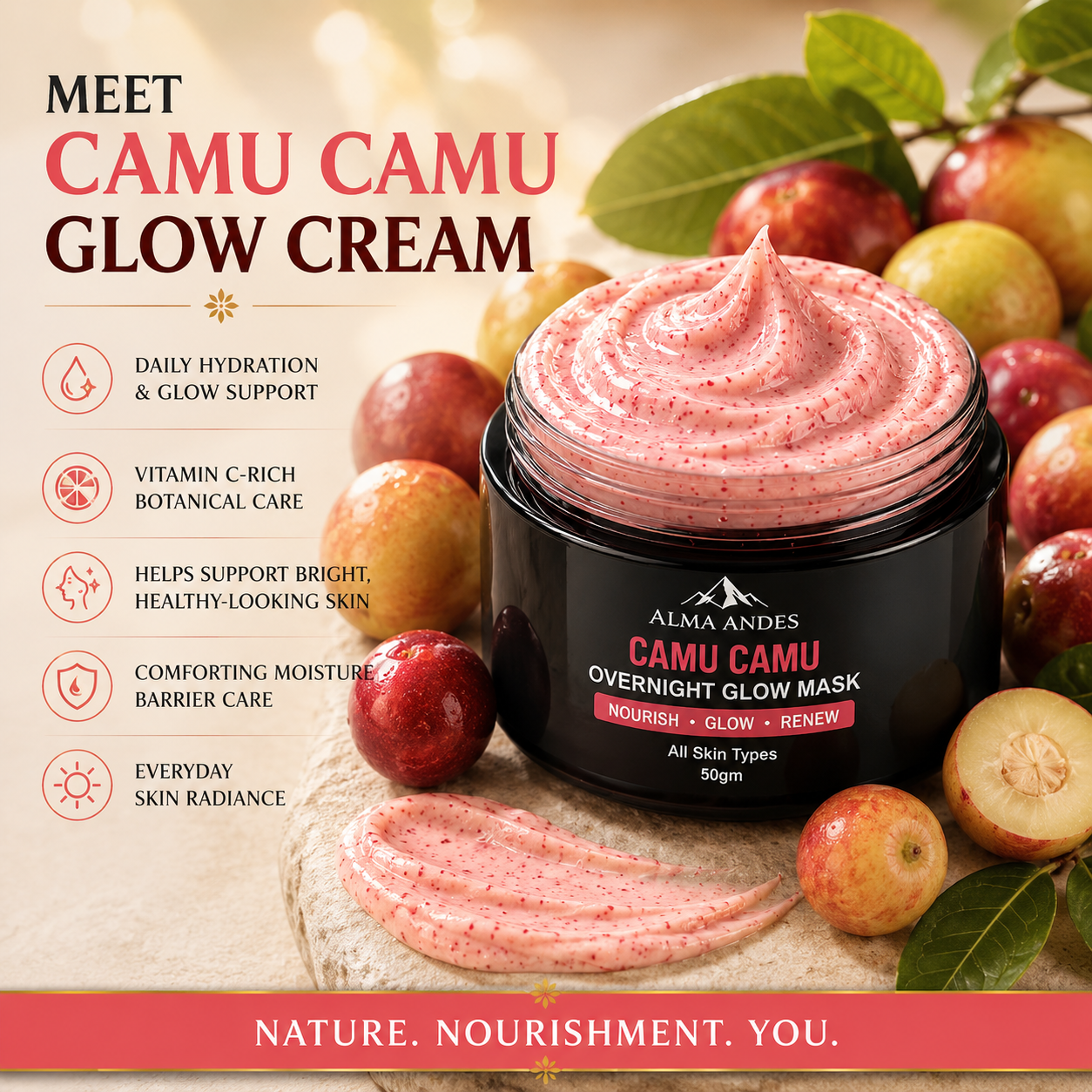 Anti Aging Face Cream with Vitamin C of Camu Camu - Slide 1