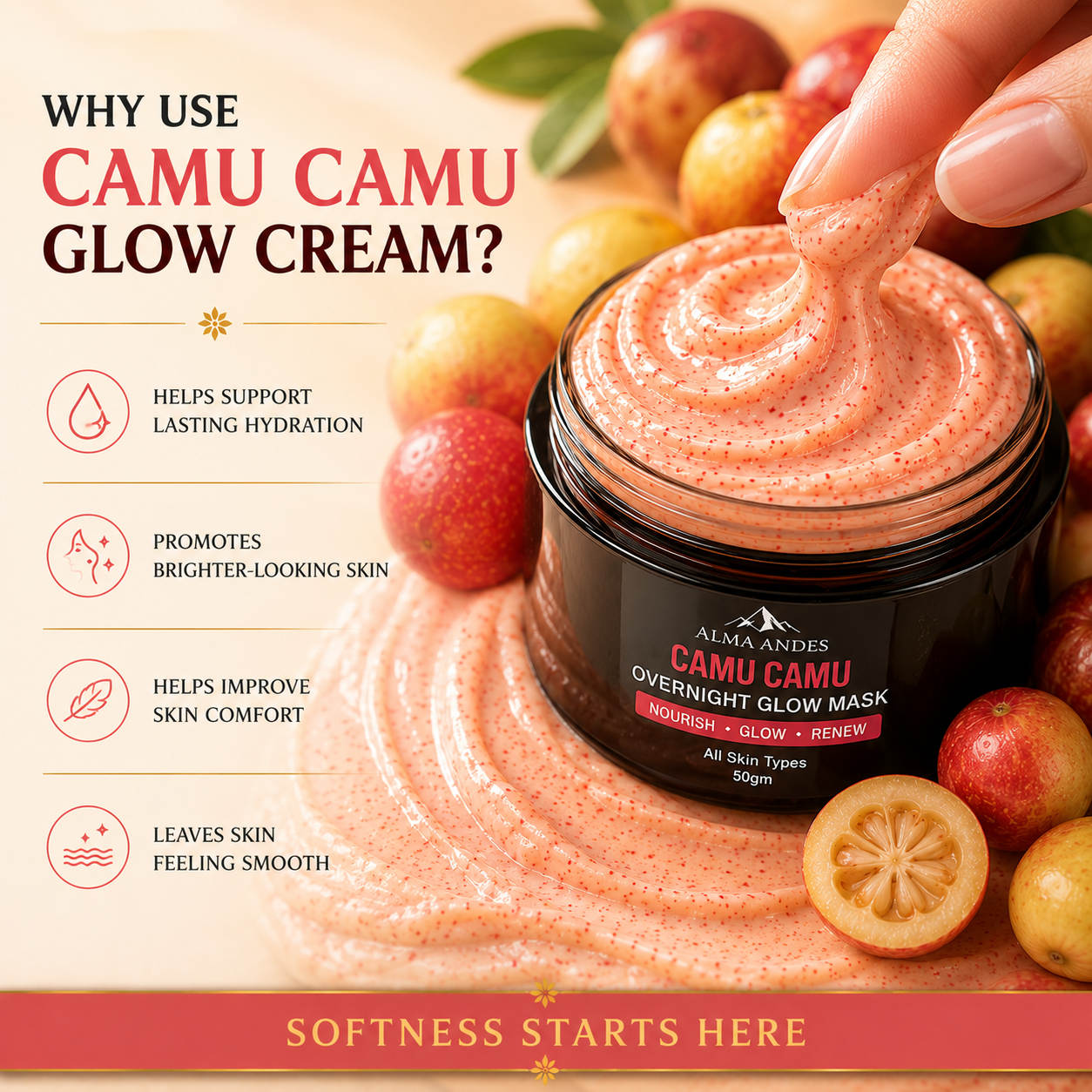 Anti Aging Face Cream with Vitamin C of Camu Camu - Slide 3