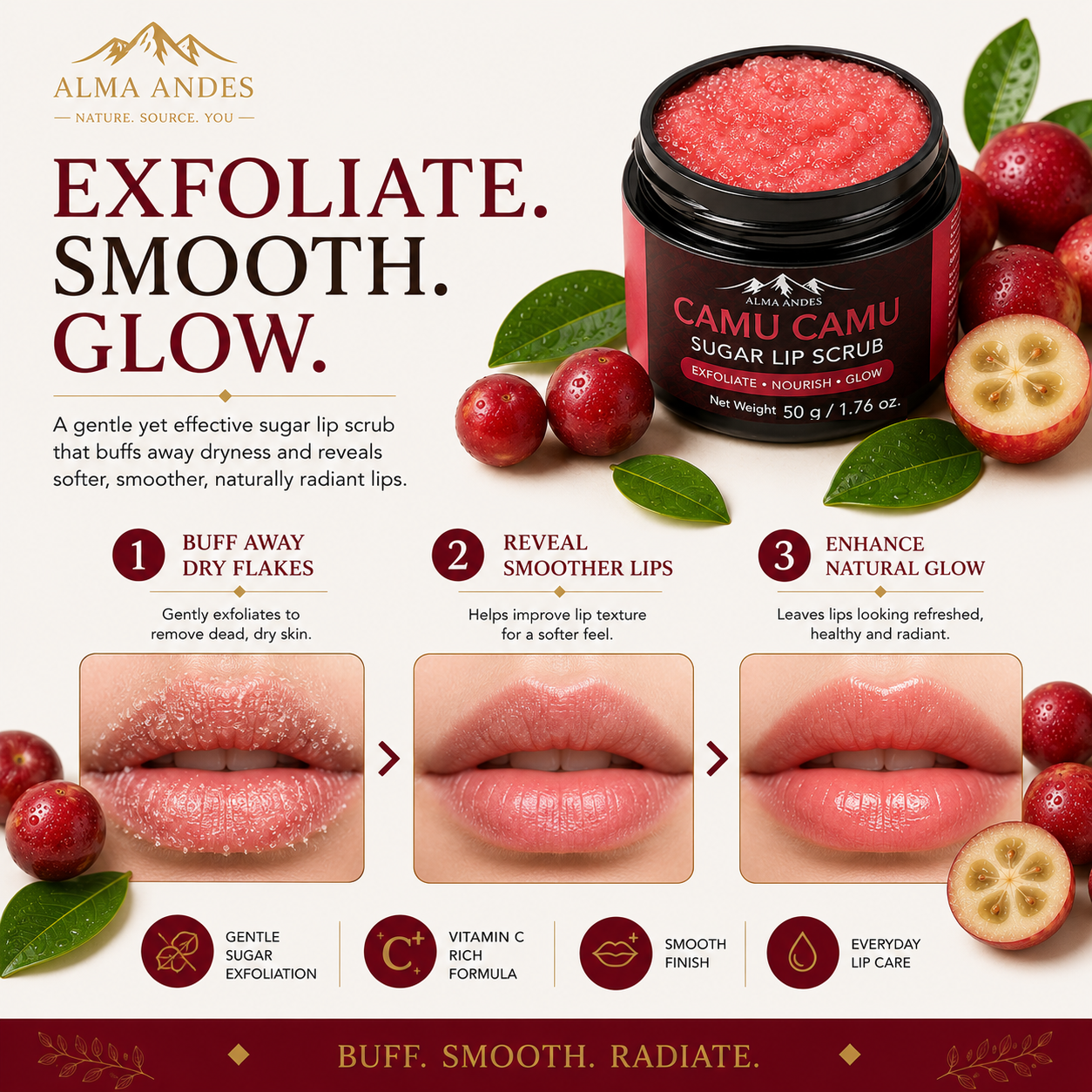 Natural Vitamin C  Lip Scrub with Camu Camu - Slide 4