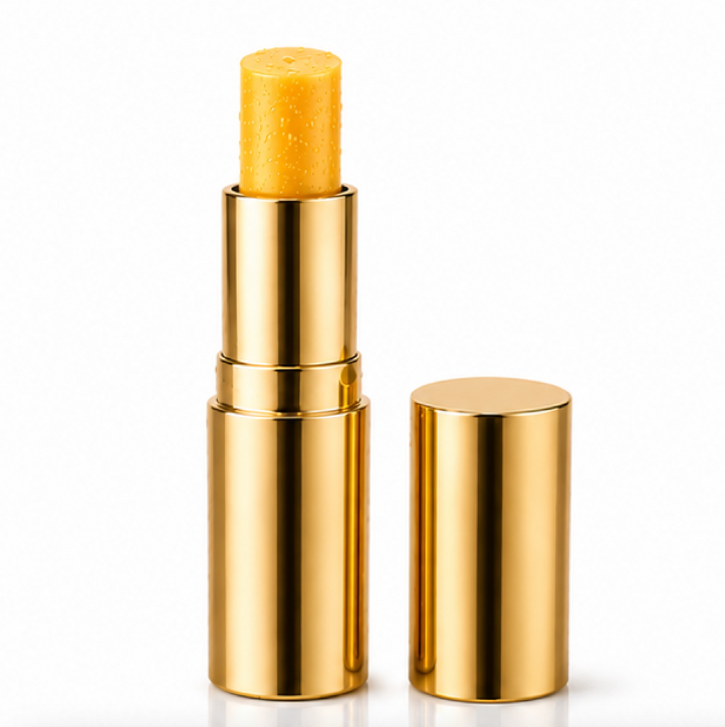 PassionFruit_Lip_Balm_Alma_Andes_ with open cap on a white background