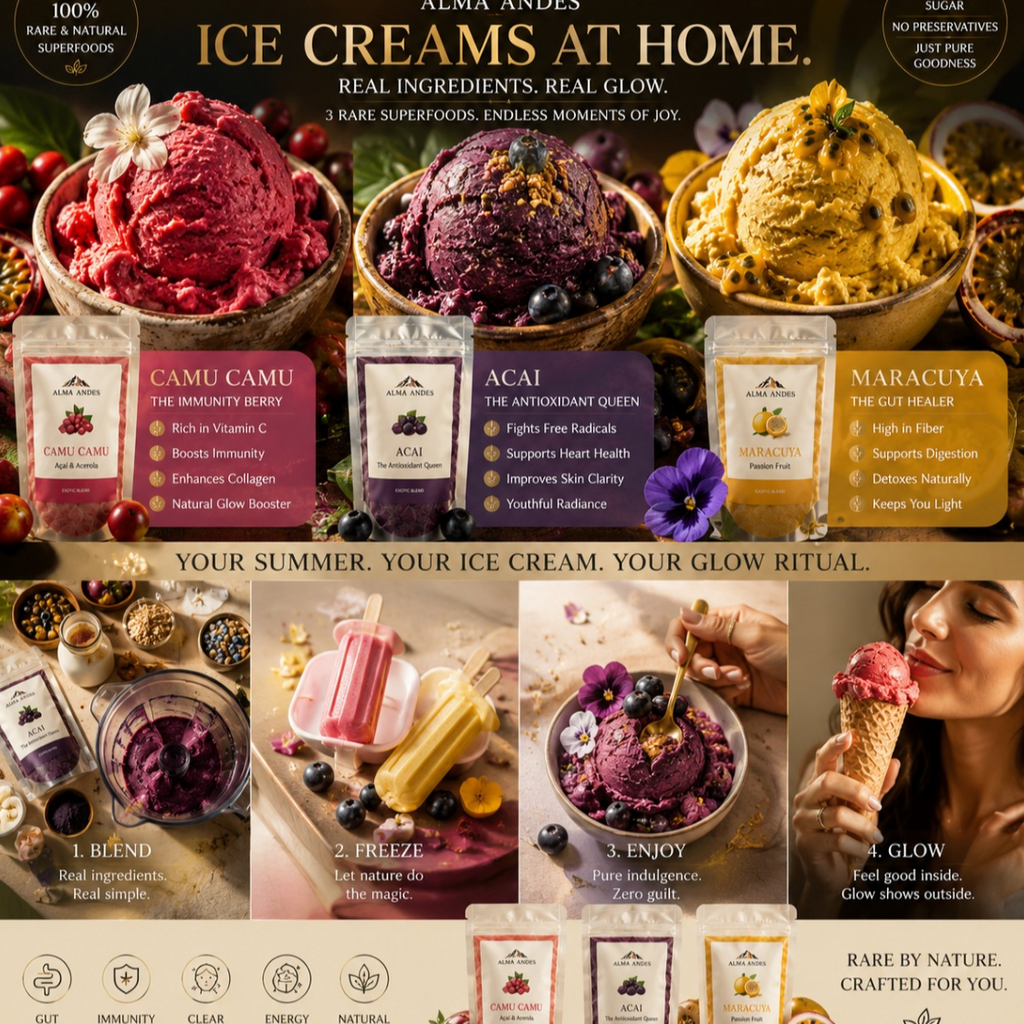 Colourful ice cream made using natural superfood powders at home