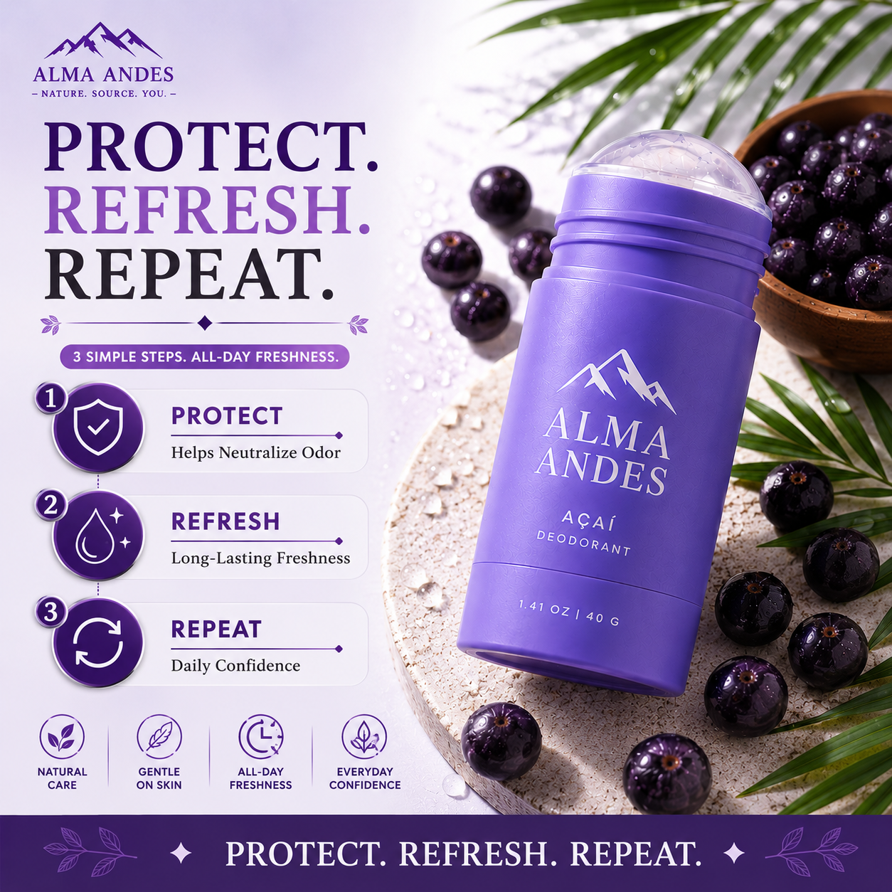 Natural Deodorant Stick for Women & Men with  Acai Berry - Slide 4