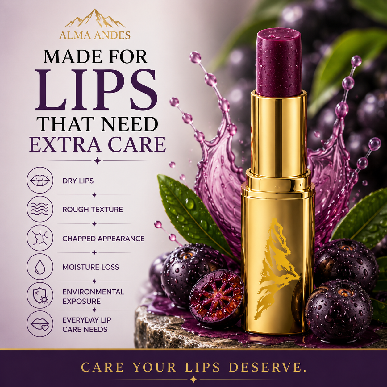 Lip Balm for Dry Lips with Anti- Oxidant Acai Berry - Slide 2