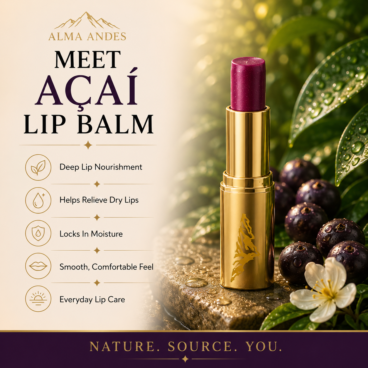 Lip Balm for Dry Lips with Anti- Oxidant Acai Berry - Slide 1