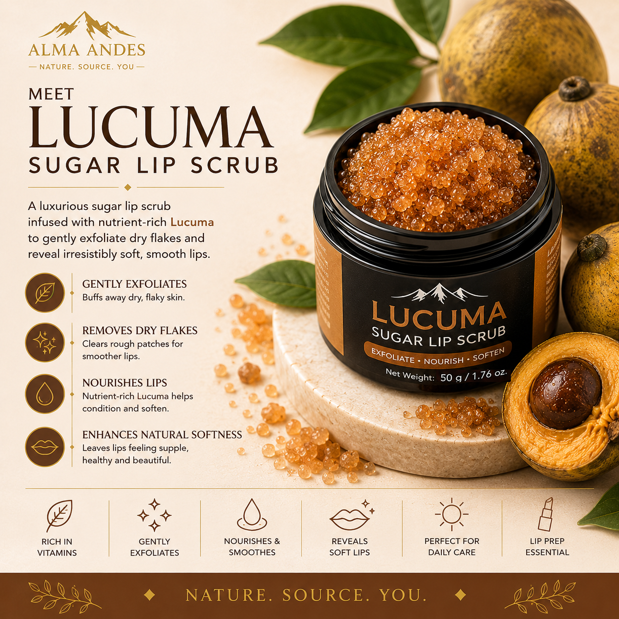 Natural Lip Scrub with High Collagen of Lucuma Fruit - Slide 1