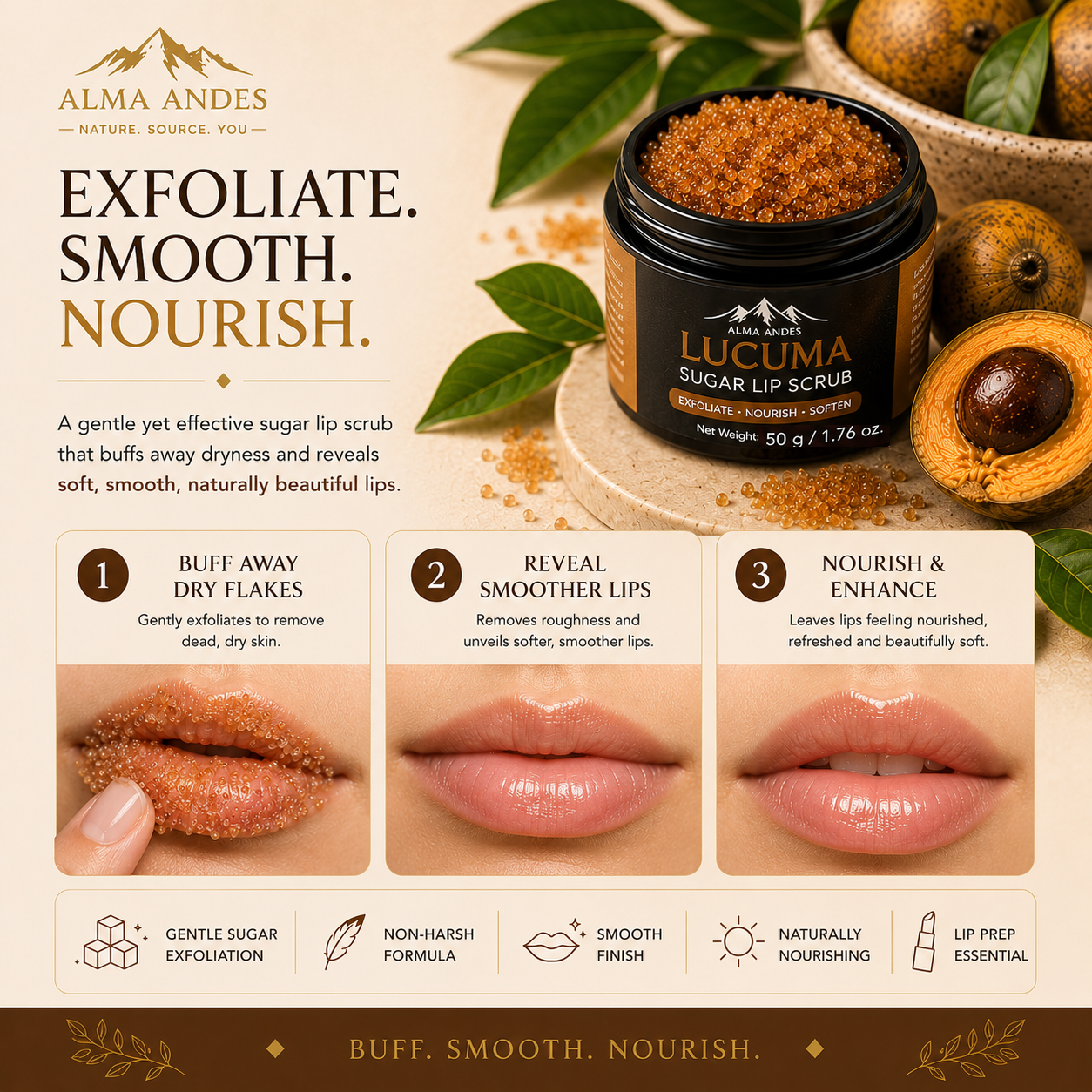 Natural Lip Scrub with High Collagen of Lucuma Fruit - Slide 3