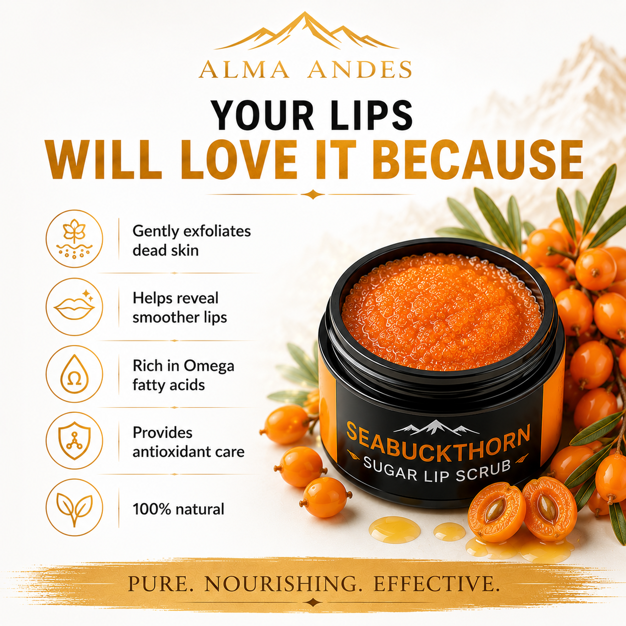 Natural Vitamin C Lip Scrub with Seabuckthorn Fruit - Slide 6