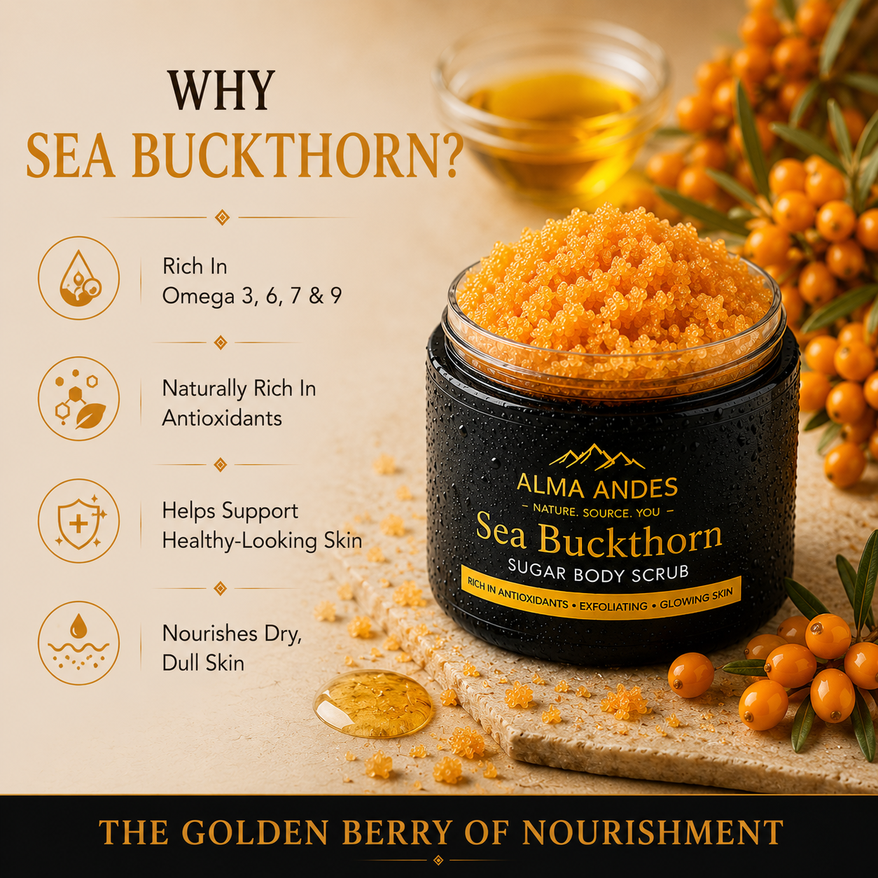 Natural Vitamin C Body Scrub with Seabuckthorn Fruit - Slide 1