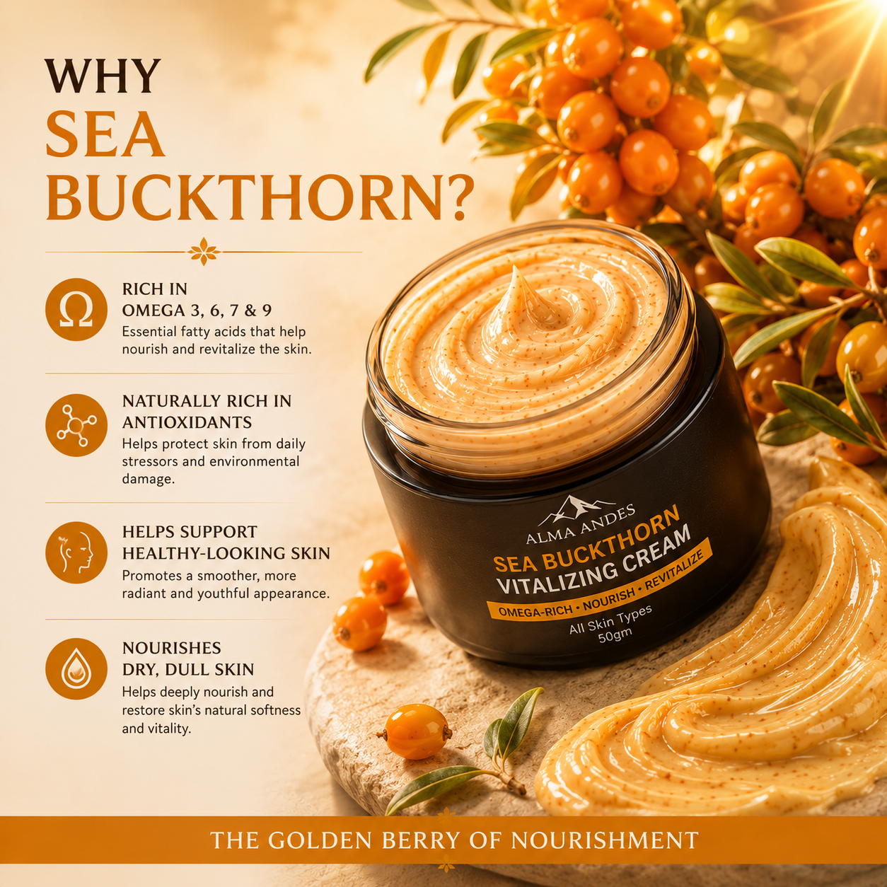 Face Vitalizing Cream with Sea Buckthorn & Omega 7 - Slide 3