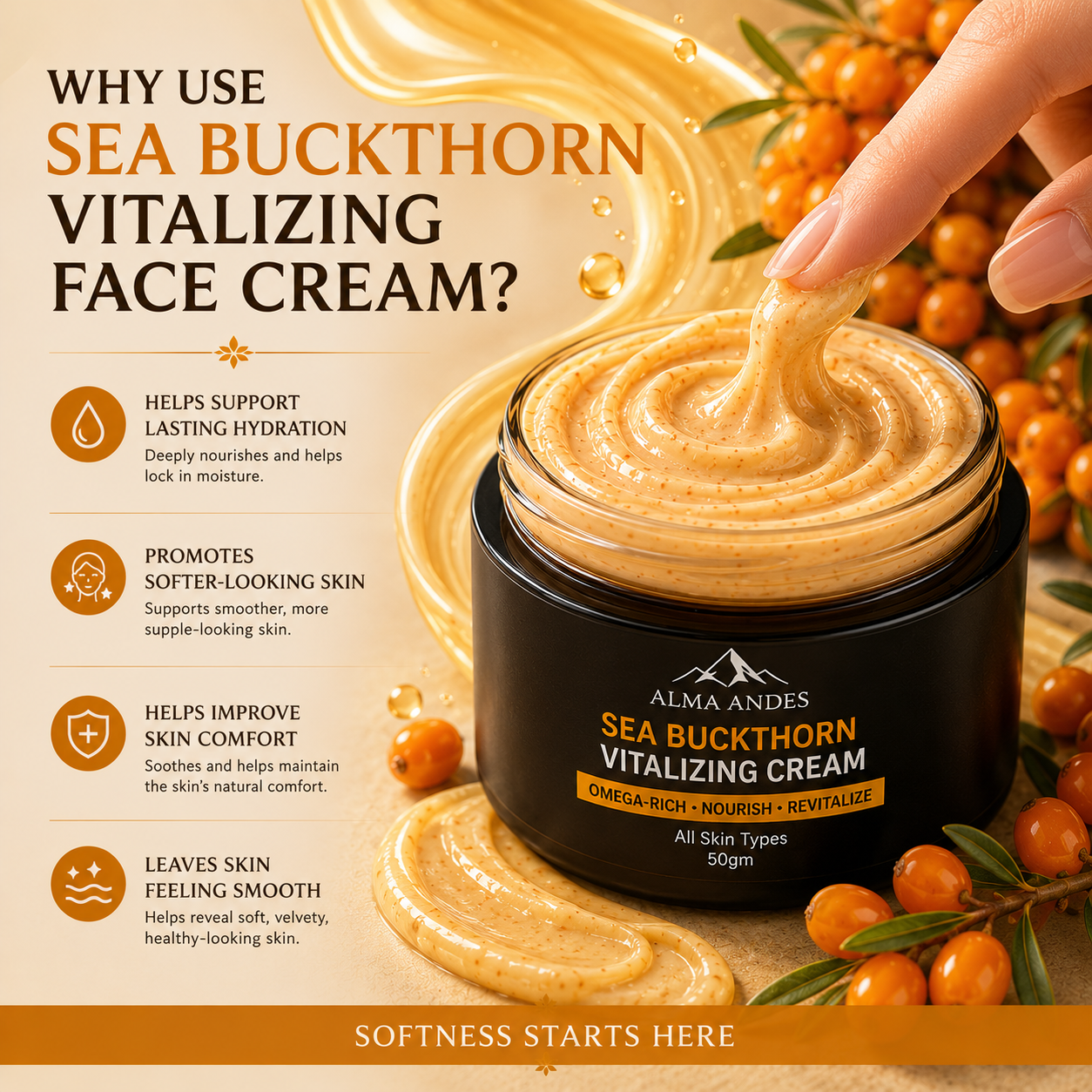 Face Vitalizing Cream with Sea Buckthorn & Omega 7 - Slide 4
