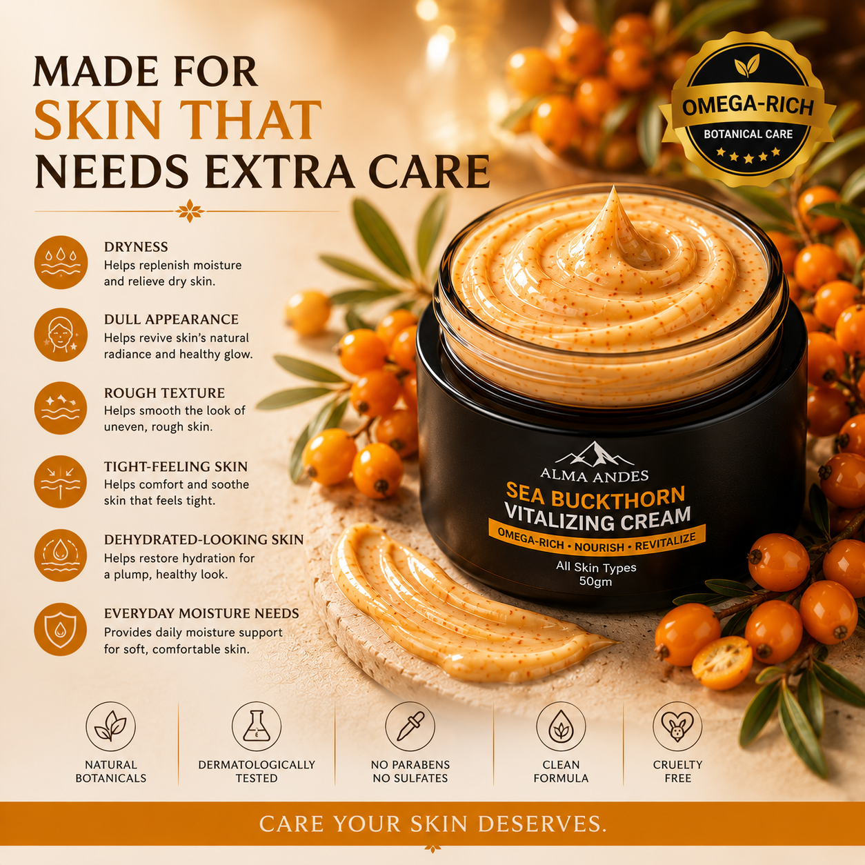 Face Vitalizing Cream with Sea Buckthorn & Omega 7 - Slide 6