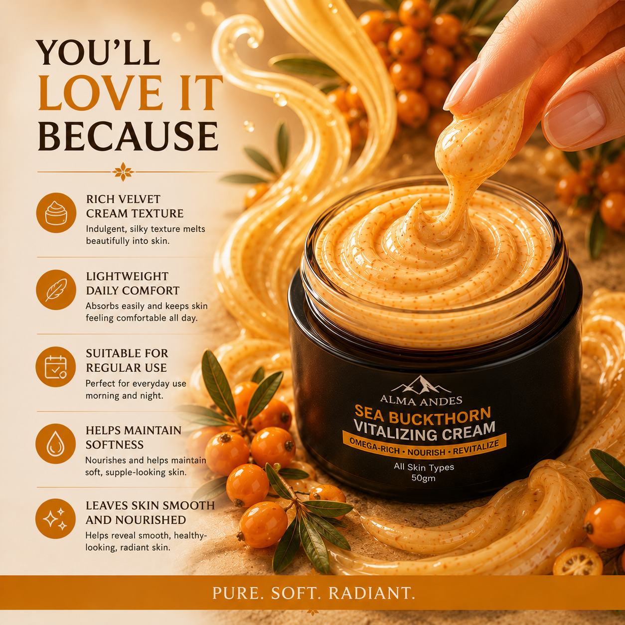 Face Vitalizing Cream with Sea Buckthorn & Omega 7 - Slide 7
