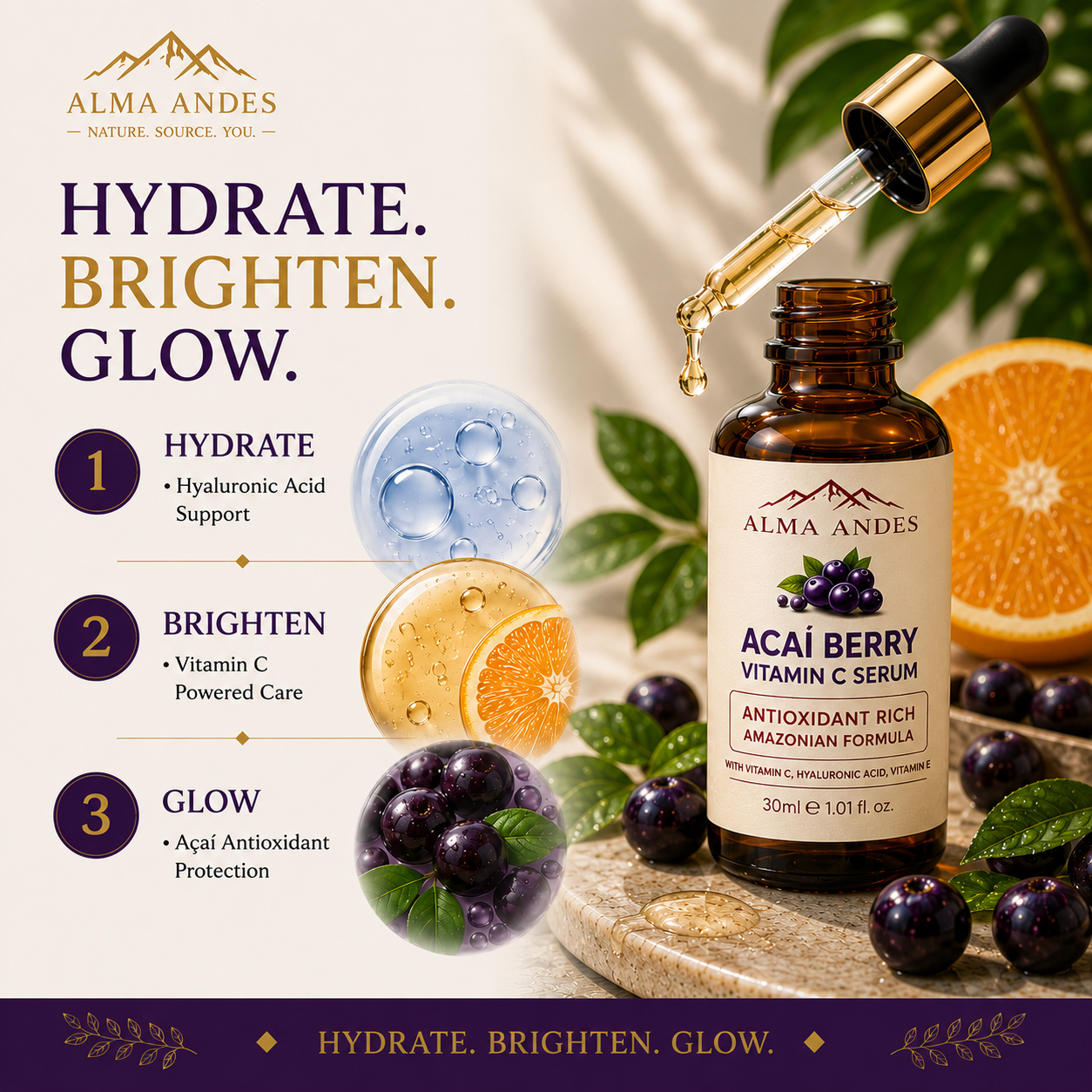 Vitamin C Face Serum with Hyaluronic Acid, 10% Niacinamide & Acai - Slide 5