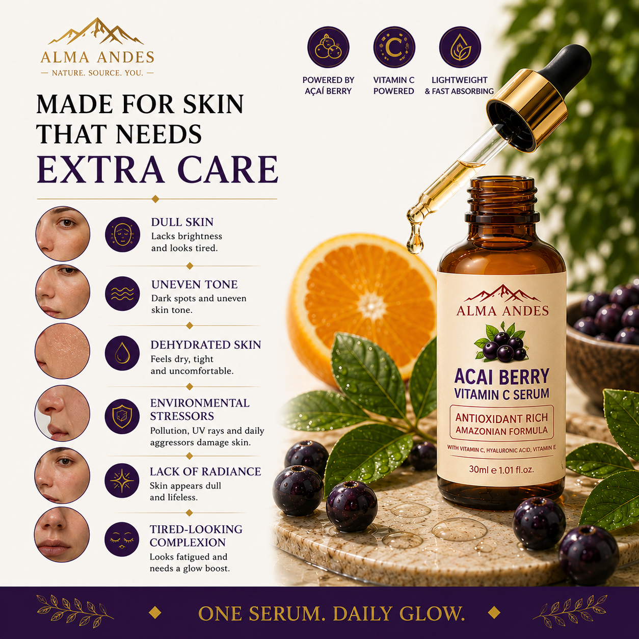 Vitamin C Face Serum with Hyaluronic Acid, 10% Niacinamide & Acai - Slide 7