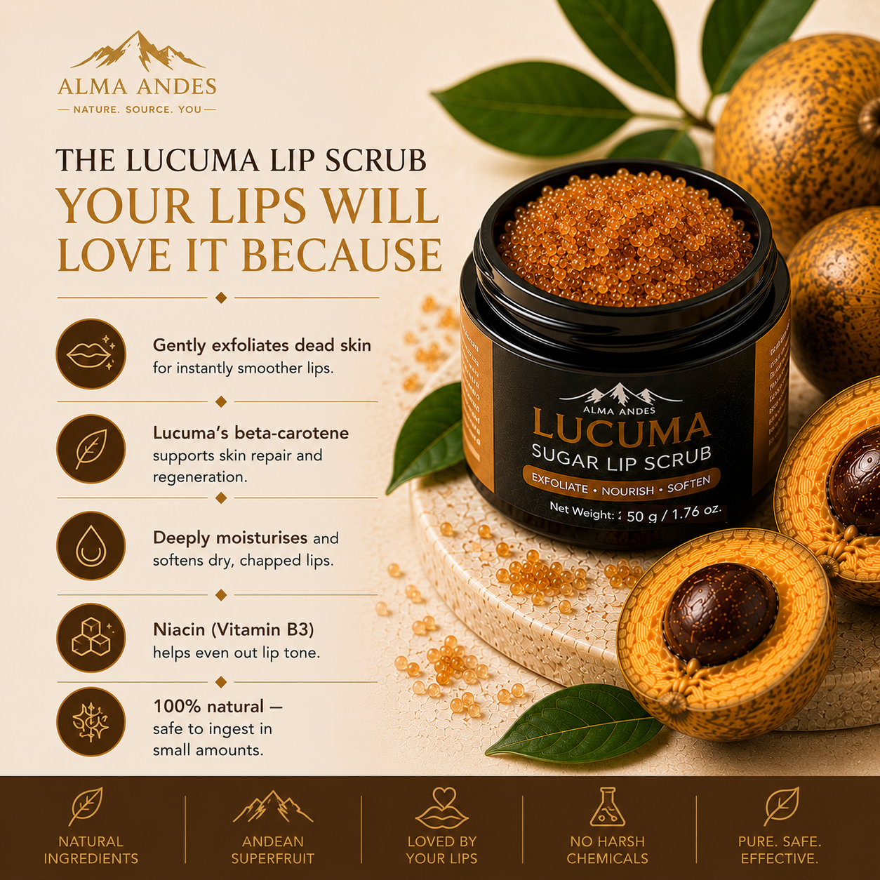 Natural Lip Scrub with High Collagen of Lucuma Fruit - Slide 7