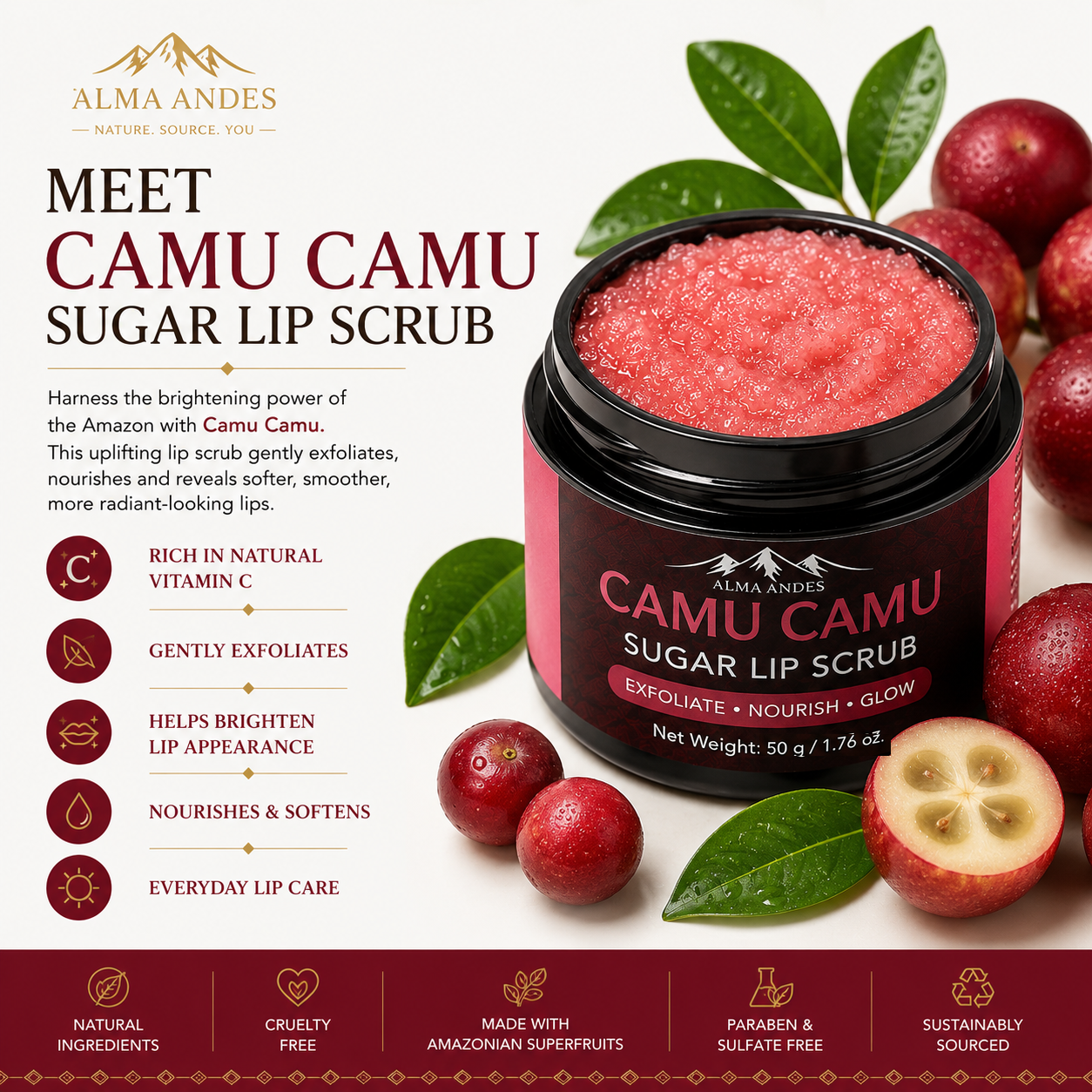 Natural Vitamin C  Lip Scrub with Camu Camu - Slide 1
