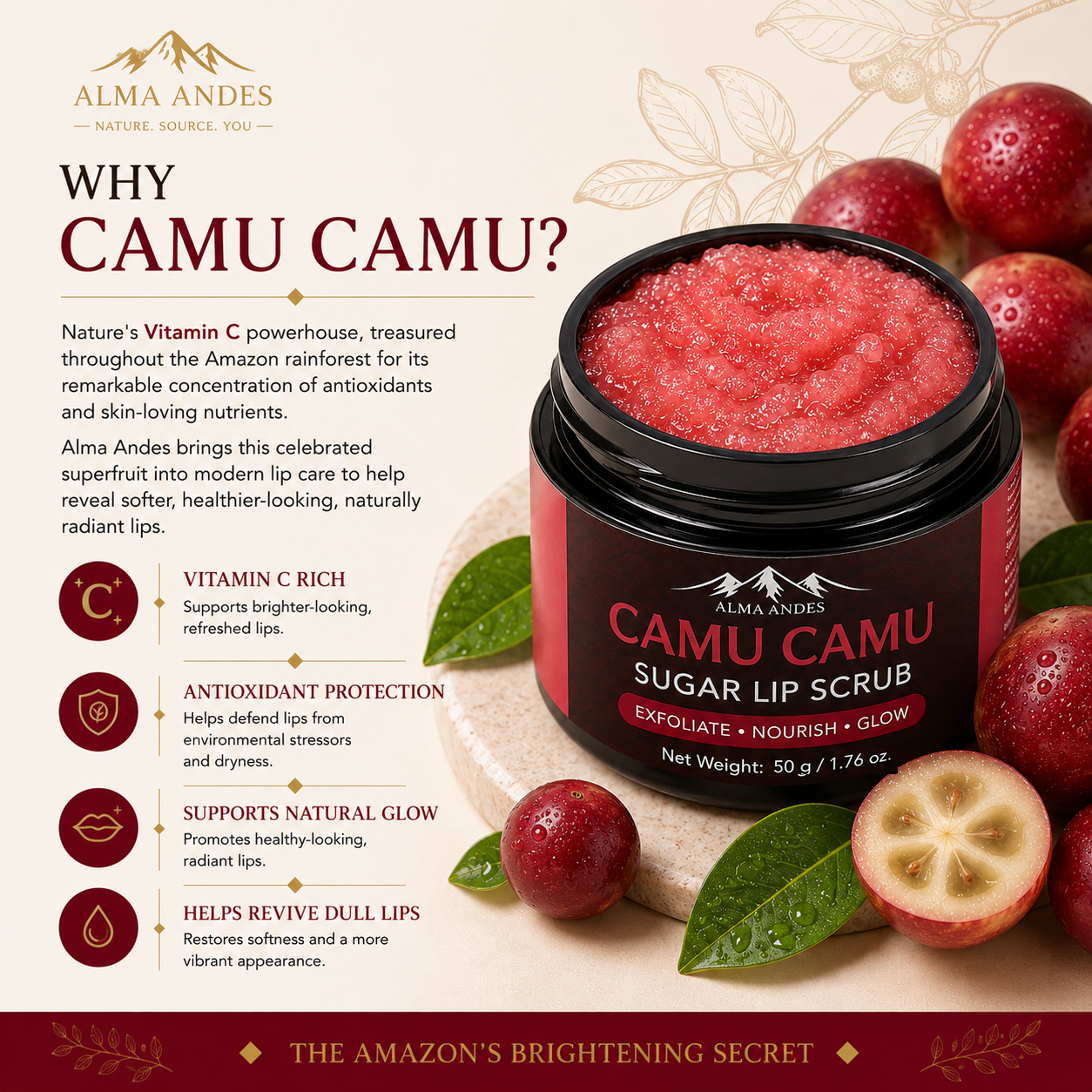 Natural Vitamin C  Lip Scrub with Camu Camu - Slide 3