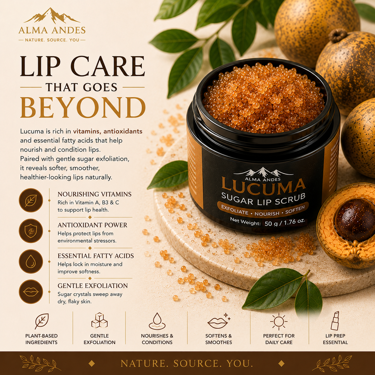 Natural Lip Scrub with High Collagen of Lucuma Fruit - Slide 4