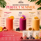 Homemade tropical cooler drink with Maracuya fruit powder.Superfood smoothie preparation with colourful tropical ingredients.