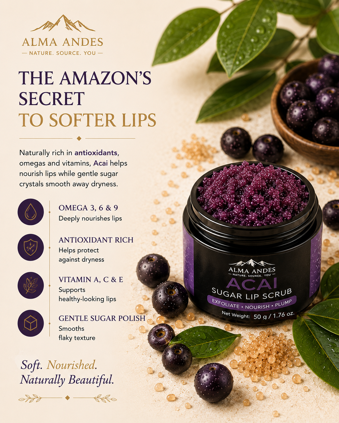 Natural Vitamin C Lip Scrub with Antioxidant Acai Berry - Slide 7