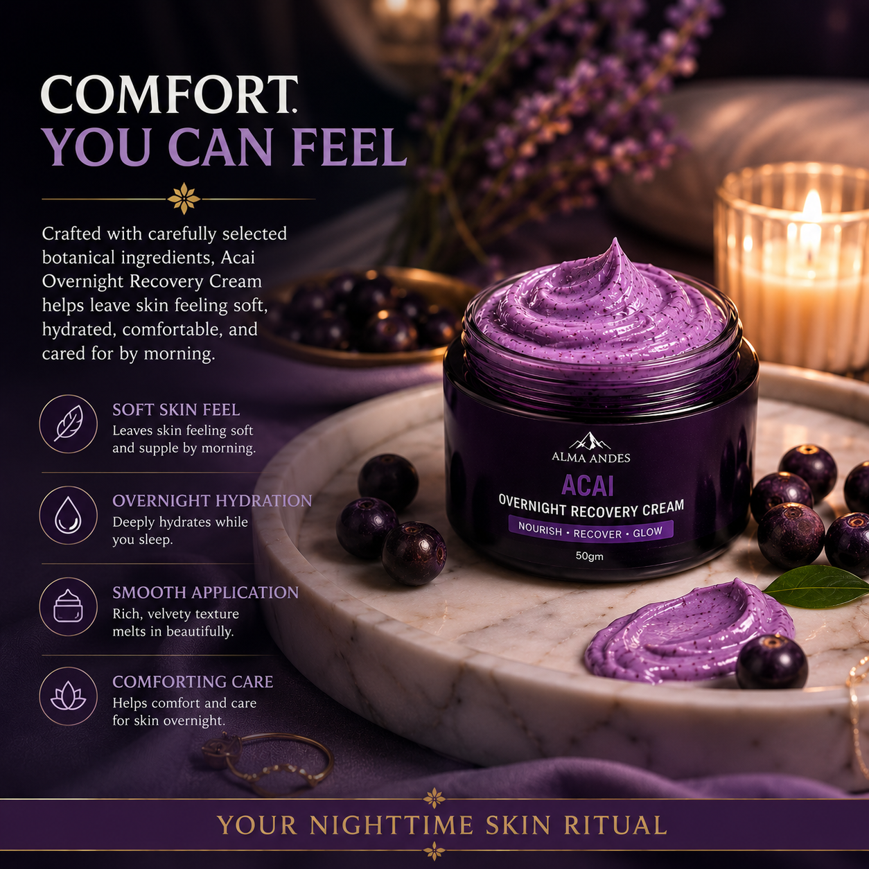 Night Cream for Glowing Skin with Açaí Berry Anti-Oxidant - Slide 3