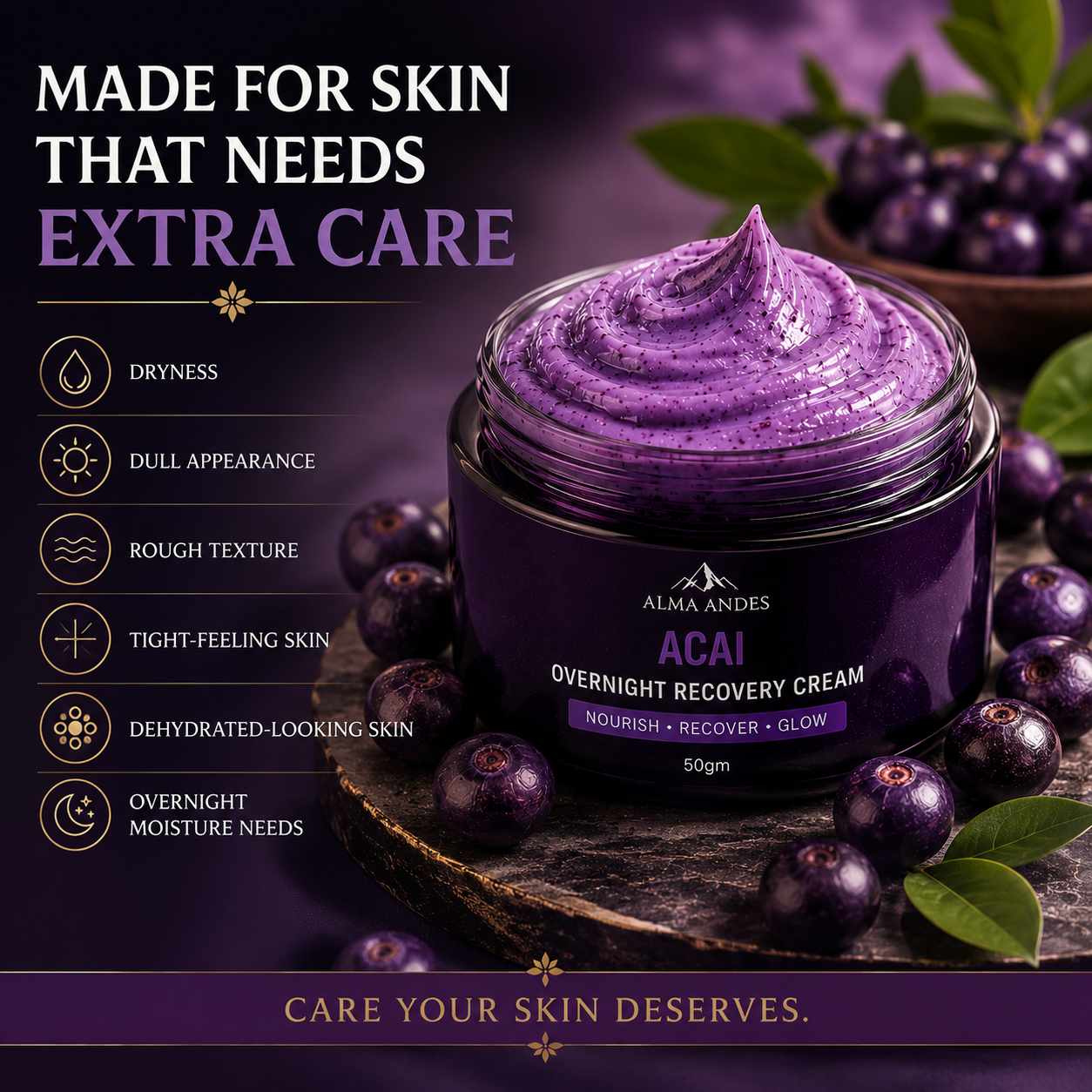 Night Cream for Glowing Skin with Açaí Berry Anti-Oxidant - Slide 4