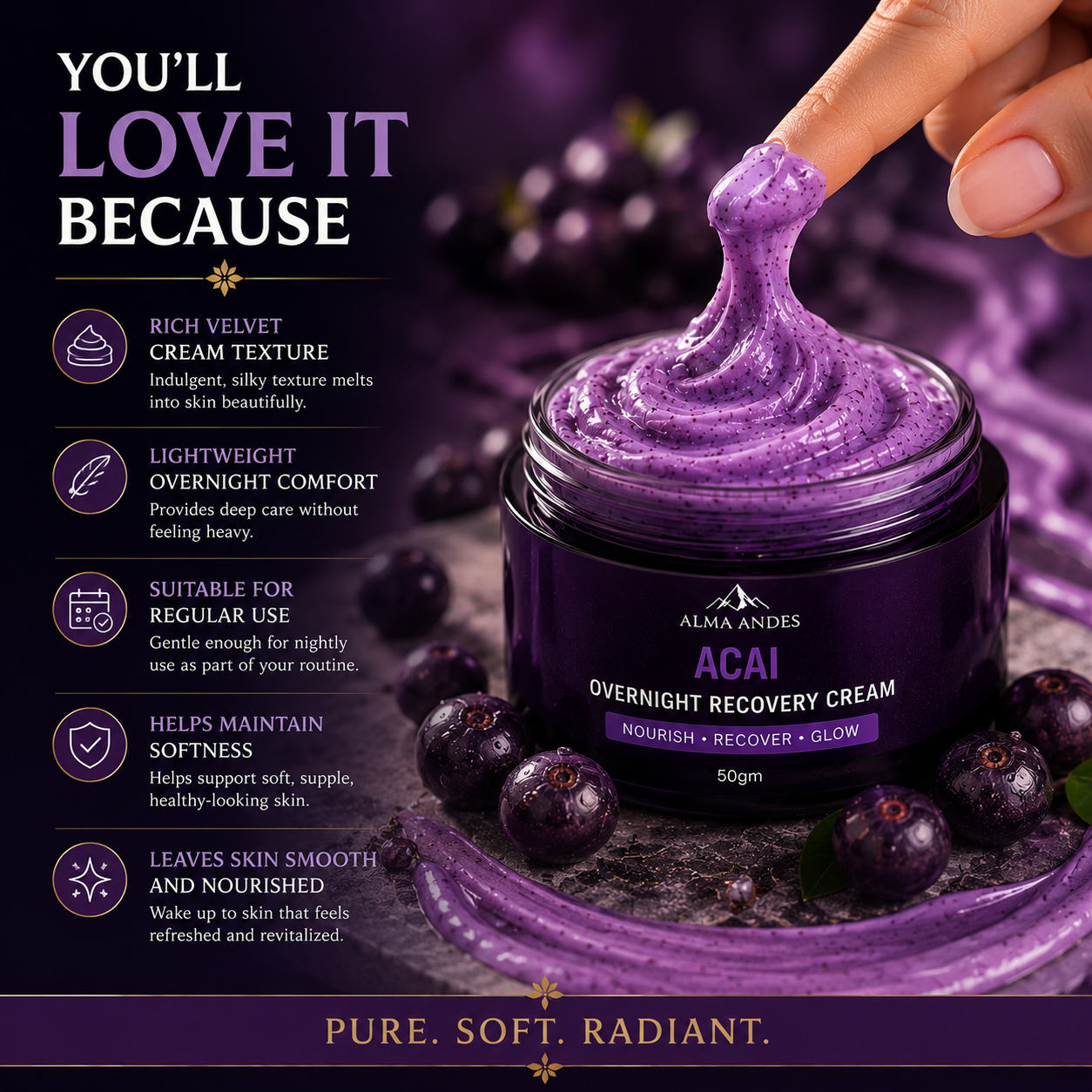 Night Cream for Glowing Skin with Açaí Berry Anti-Oxidant - Slide 7