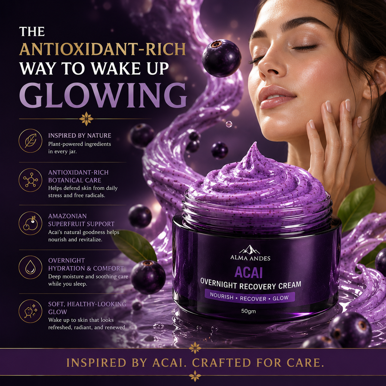 Night Cream for Glowing Skin with Açaí Berry Anti-Oxidant - Slide 6