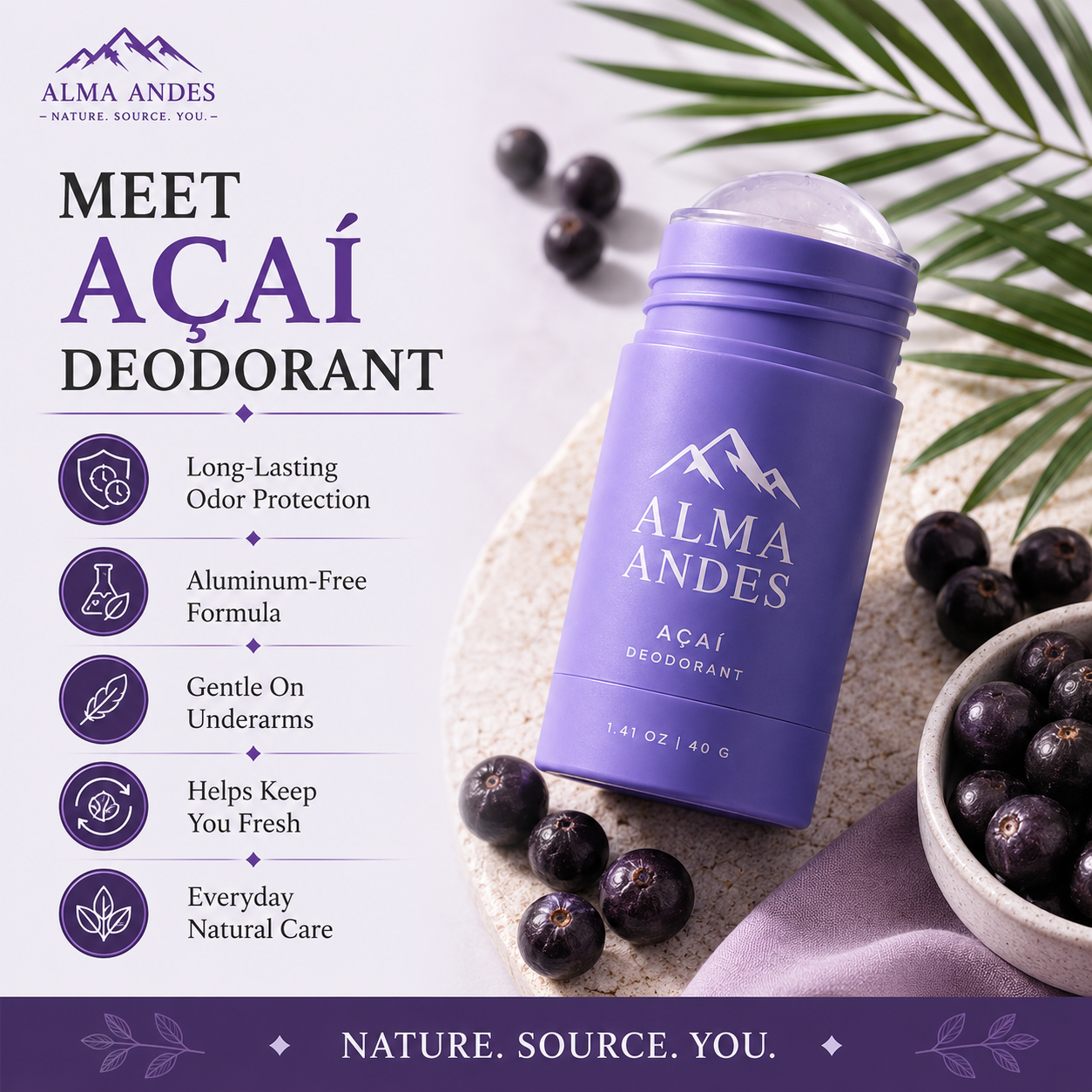 Natural Deodorant Stick for Women & Men with  Acai Berry - Slide 1
