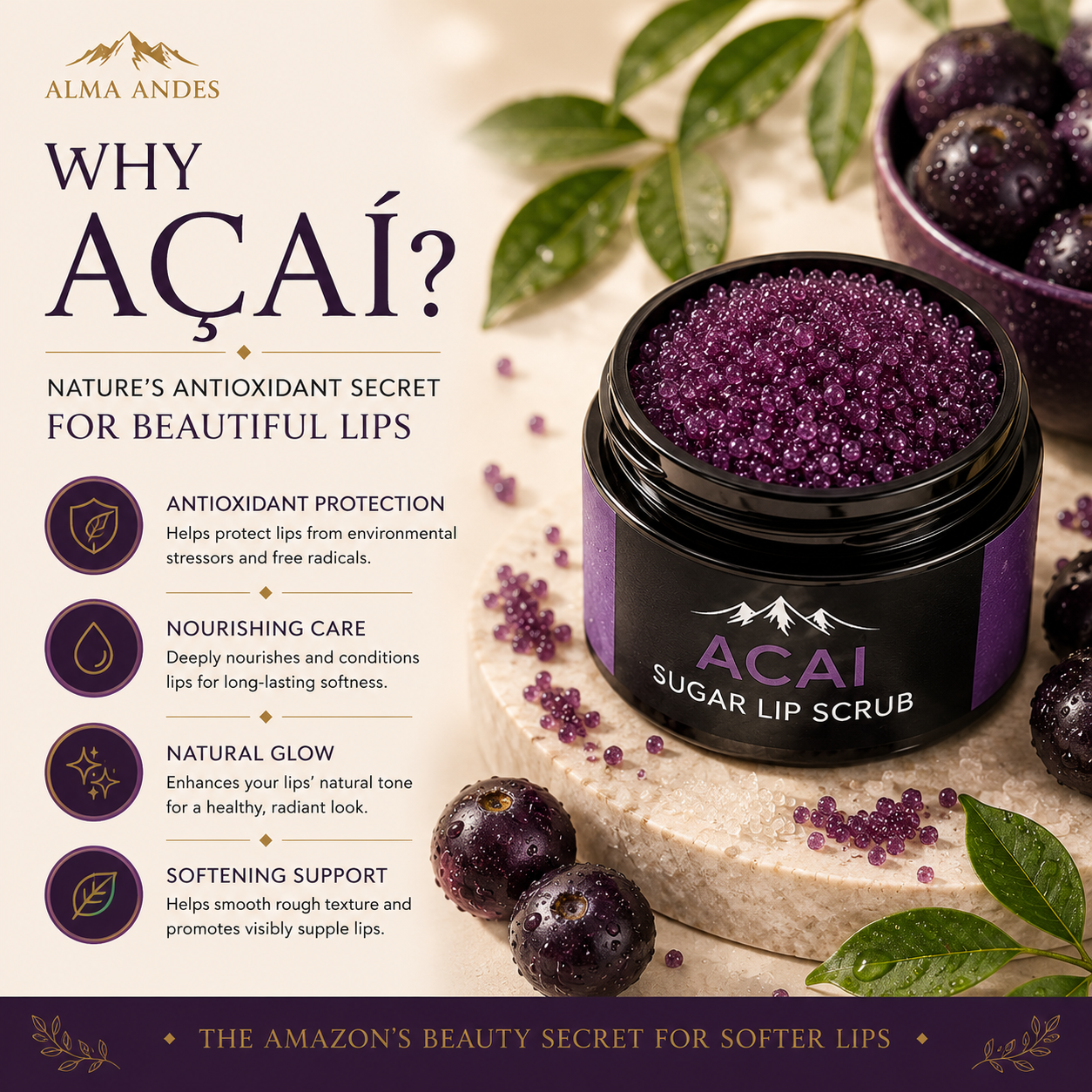 Natural Vitamin C Lip Scrub with Antioxidant Acai Berry - Slide 4