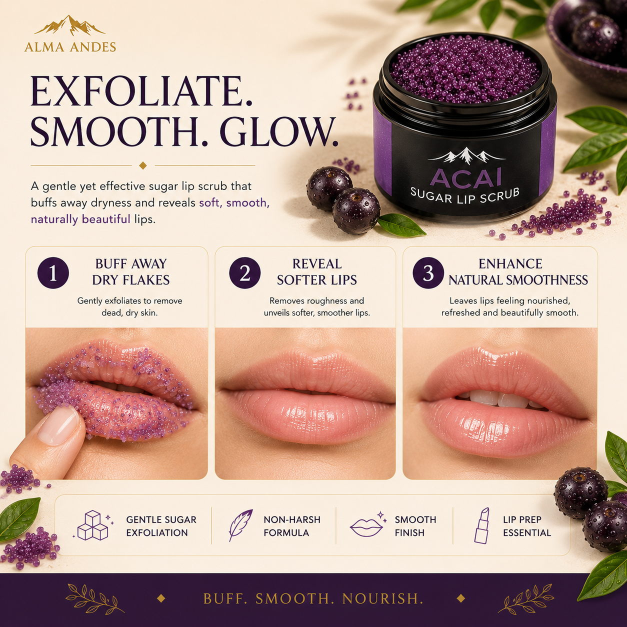 Natural Vitamin C Lip Scrub with Antioxidant Acai Berry - Slide 5
