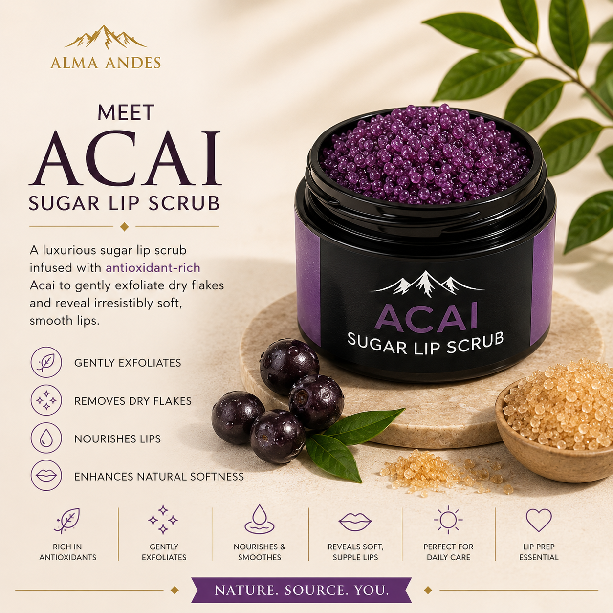 Natural Vitamin C Lip Scrub with Antioxidant Acai Berry - Slide 1