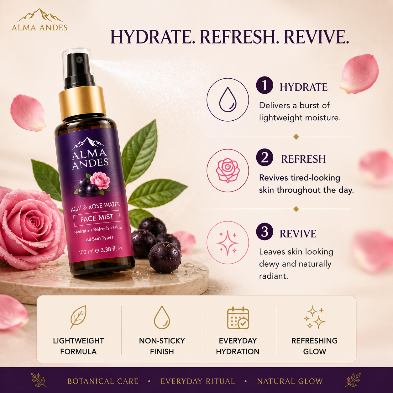 Face Mist with Rose & Açaí Berry- Anti-Oxidant & Hydrating - Slide 4