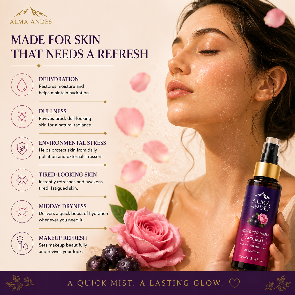 Face Mist with Rose & Açaí Berry- Anti-Oxidant & Hydrating - Slide 5