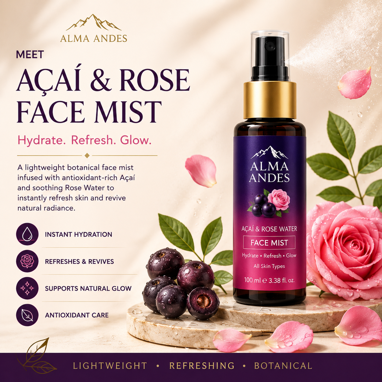 Face Mist with Rose & Açaí Berry- Anti-Oxidant & Hydrating - Slide 1