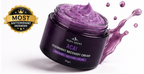 Purple Acai Overnight Recovery Cream jar with splashes on a white background