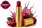 Gold lipstick with pink lipstick and apples on a white background, featuring 'Most Loved' badge.