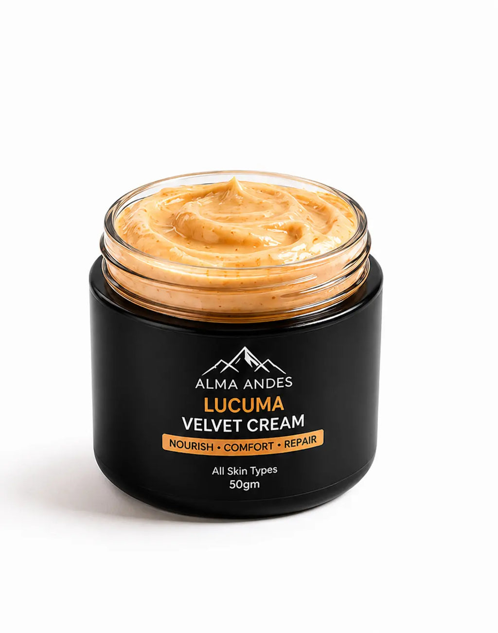 Jar of Lucuma Velvet Cream by Alma Andes on a white background