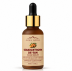 Seabuckthorn de-tan glow serum bottle with dropper on a white background