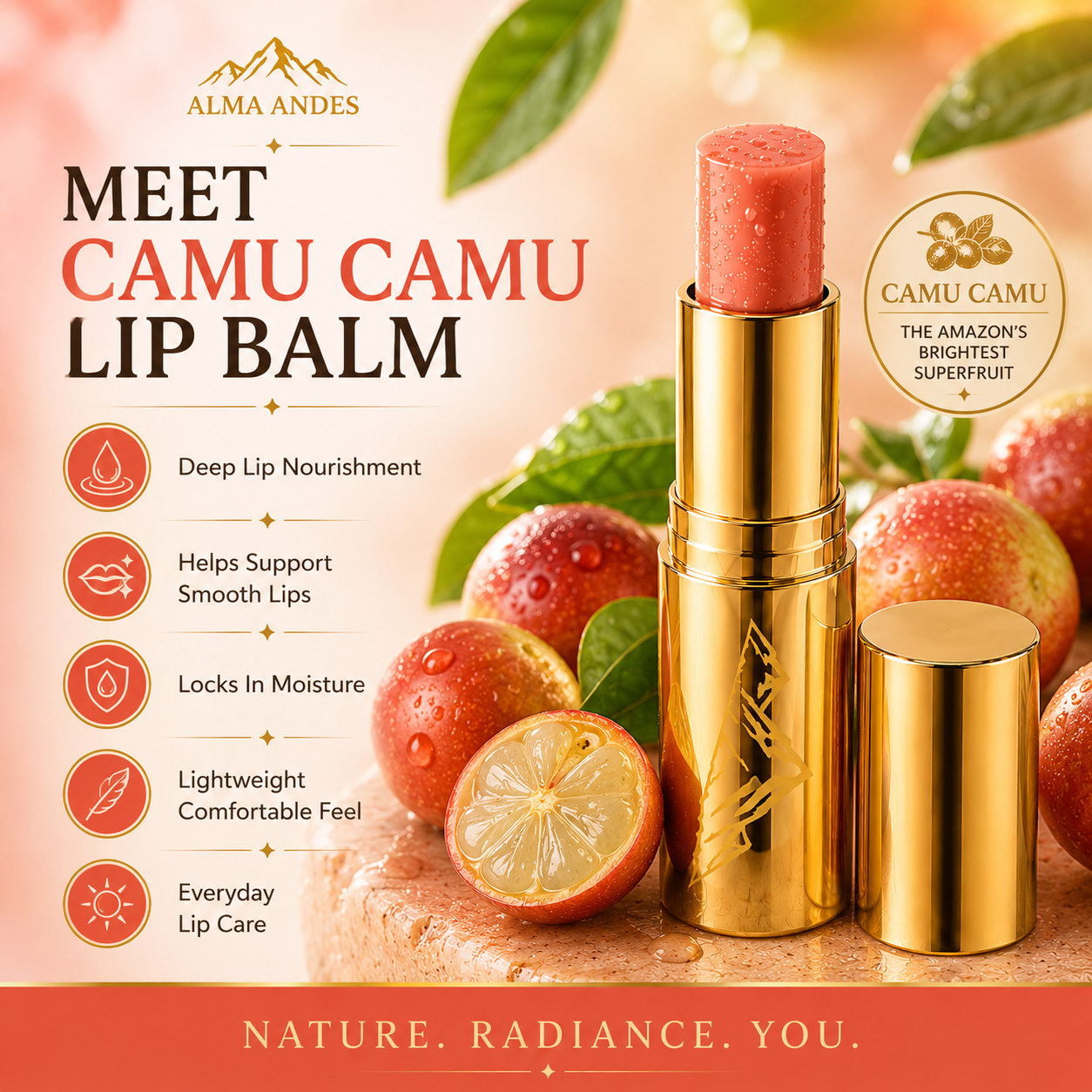 Highest Vitam C Lip Balm for Dry Lips with Camu Camu Fruit - Slide 1