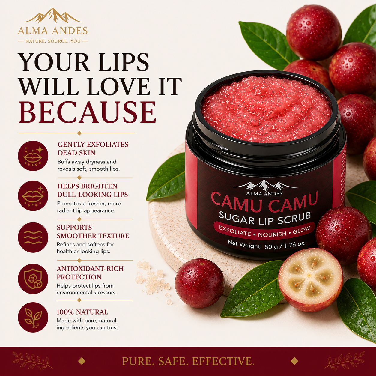 Natural Vitamin C  Lip Scrub with Camu Camu - Slide 6